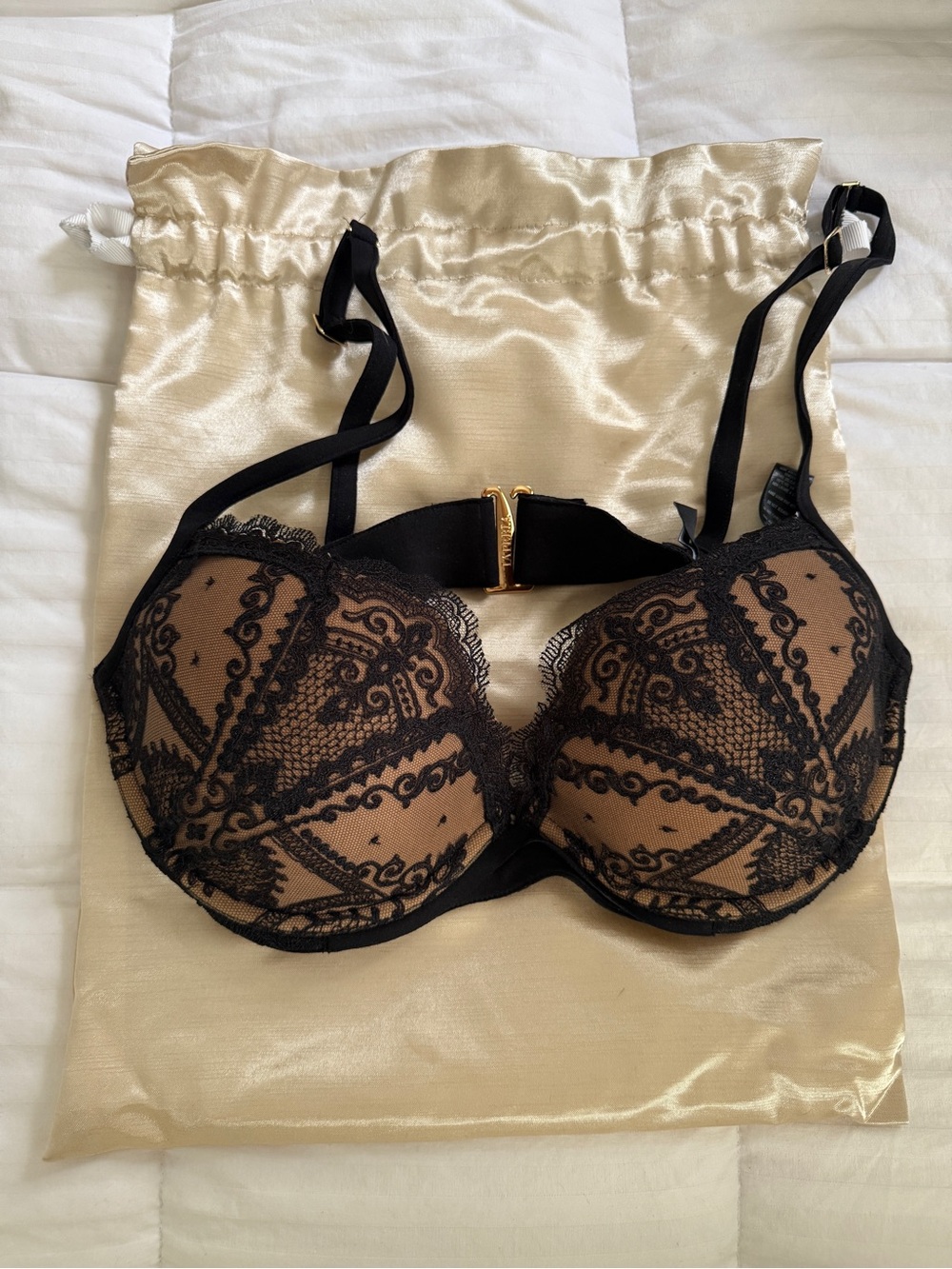 La Perla Black Lace Overlay Bra with Nude Cups